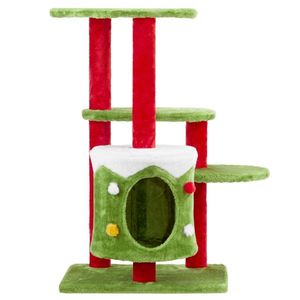 32-Inch Christmas Themed Cat Tower with 3-Level Plush Cat Condo Activity Center for Indoor Cats - Product Image 1