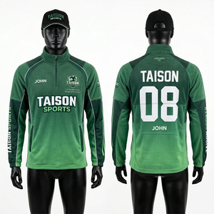 Veste d'entraînement de rugby pour hommes, 280 GSM, polaire polyester premium, design à panneaux dégradés verts, fermeture éclair quart de tour, personnalisation par sublimation et broderie - Product Image 1