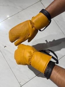Gants de ski en cuir de vachette jaune, isolés, à doigts entiers, avec sangle de poignet réglable, pour usage extérieur en hiver, unisexe - Product Image 2