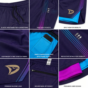 Pantalones Cortos Deportivos de Pickleball para Hombre, Estilo Torneo, Rendimiento Sólido, 2 en 1, Secado Rápido, Cintura Elástica, Servicio OEM al por Mayor - Product Image 5