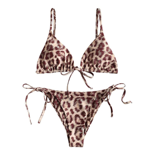 Custom Logo Drawstring <b>String</b> Women's 2-Piece Tanga <b>Thong</b> Bikini Set 100% Cotton Spandex/Nylon Quick Dry Breathable Plus Size - Product Image 1