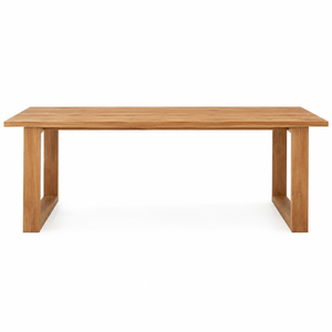 Table à manger moderne en teck massif avec base à double cadre encastré |   Ensemble de meubles de salle à manger architecturaux nordiques écologiques - Product Image 1