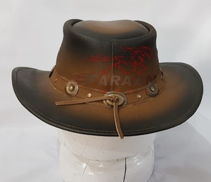 Chapeau de cowboy en cuir brun bruni avec bande de conchos, style western vintage, pour ranch et rodéo, à large bord, pour homme, pour l'extérieur - Product Image 6