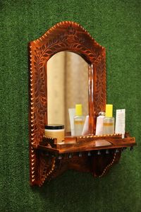 Handcrafted Carved Wooden Vertical Mirror <b>Frame</b> <b>Wall</b> Mounted Decorative Hanging Mirror Rack Rustic Floral Decor - Product Image 3