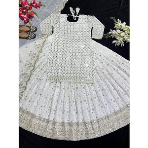 Robe longue en georgette pour femmes - Robe indienne traditionnelle avec broderie florale riche pour mariage - Product Image 3