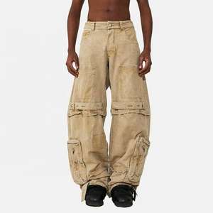 Fabrication OEM de vêtements pour hommes : Nouveau style de pantalon cargo ample multi-poches, effet délavé soleil, vintage, délavé à l'acide, avec fermeture éclair amovible - Product Image 6