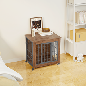27.2\" Heavy Duty Wooden Pet Cage <b>Dog</b> Crate Furniture with 2 Doors and Wheels Small Indoor Kennel End <b>Table</b> Dou for <b>Dogs</b> - Product Image 6