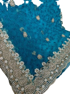 Party Wear Embroidery Net <b>Saree</b> <b>Blouse</b> Women's Traditional Indian Designer Embroidery Work with Pearls Diamonds Work - Product Image 6