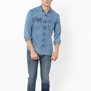 Factory Direct Supply Classical Denim Shirt Crew Neck Most Demanding Product New Arrival Summer Wear <b>Men</b> <b>Jeans</b> Shirts - Product Image 2