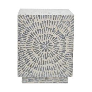 Luxury Handcrafted <b>Mosaic</b> Square Accent Table With Stools Mother of Pearl For Living Room Modern Home Decor Style - Product Image 3