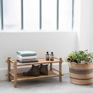 Meuble à chaussures moderne en bois massif, autoportant, avec 2 tiroirs rabattables, banc d'entrée extensible pour appartement et salon - Product Image 1