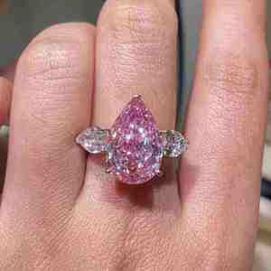 Bague de fiançailles vintage de luxe en or 14 carats plaqué rhodium, sertie de 6 diamants roses en forme de poire cultivés en laboratoire, certifiée IGI VS1, pour femme - Product Image 3