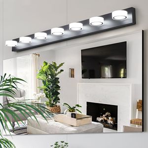 Lampada da parete moderna a LED da 52 pollici con 7 paralumi in acrilico, dimmerabile, a risparmio energetico, finitura in ferro nero per bagno - Product Image 2