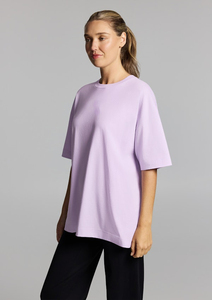 T-shirt en tricot à col rond et manches courtes pour femme, coupe ample, couleur unie, toutes saisons, haut basique - Product Image 3