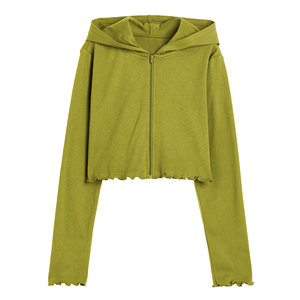 Sudadera con capucha de corte amplio con cremallera, talla grande, top corto acanalado de algodón, ecológico, transpirable, ropa urbana para mujer, verano, otoño, invierno - Product Image 1