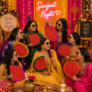 Éventails à main Punjabi Sangeet pour cadeaux de mariage, décorations Mehndi, éventails décoratifs traditionnels brodés, coffret cadeau, fête ethnique - Product Image 5