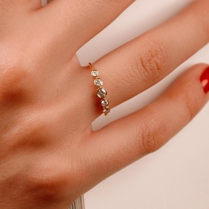 Minimalist Round Brilliant Cut Diamond Five Stone <b>Ring</b> Lab Grown 14K Solid Gold Anniversary Party Gift for Perfect Jewelry - Product Image 1
