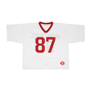 Camiseta de fútbol americano estilo B2B, de malla oversize, cuello en V, con estampado de número personalizado, ligera, para equipos, producción OEM a granel. - Product Image 6