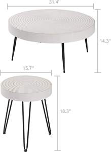 Farmhouse Round Coffee <b>Table</b> Modern Circular Center <b>Table</b> with Natural <b>Wood</b> Finish <b>White</b> Accent <b>Side</b> End <b>Table</b> for Living - Product Image 4