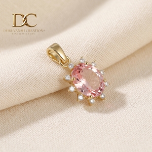 14KT <b>Solid</b> Yellow <b>Gold</b> <b>Pendant</b> Charm With Lab Grown Diamond & Padpardscha Sapphire IGI Certified Fine Jewelry for Women's - Product Image 3