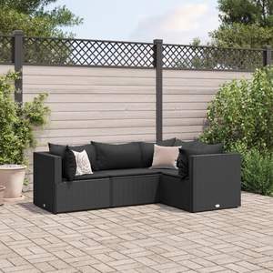 Ensemble de salon de jardin en rotin PE noir et polyester avec structure en acier thermolaqué pour les ensembles de jardin - Product Image 1
