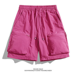 Shorts d'été pour hommes en coton tissé, taille mi-haute, respirants, couleur unie, coupe courte, multi-poches, séchage rapide, décontractés, sportifs, avec cordon de serrage - Product Image 5