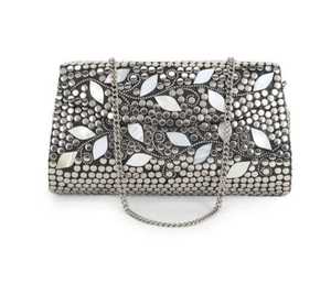 Pochette en alliage de zinc plaqué argent avec motif feuille, design artisanal en métal, forme rectangulaire, décoration de mariage, cadeau - Product Image 1