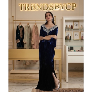 Trends Cp Luxury Hand-Embroidered <b>Sequined</b> Embellishment Pure Velvet Slit Detail Middle East <b>Kaftan</b>-Kuwait Party Modest Evening - Product Image 6