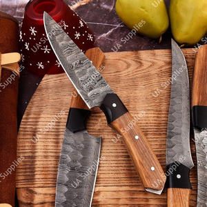 Ensemble de couteaux de chef professionnels ambidextres à lame pleine en acier Damas forgé sur mesure de qualité industrielle, 5 pièces, manche en bois de palme - Product Image 5