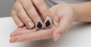 Pendientes de tuerca de granate talla pera de plata 925, joyería clásica para mujer, con engaste de garra en forma de gota de agua, para uso diario - Product Image 3