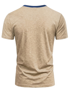 Men's V-Neck Short Sleeve Knitted T-Shirt 100% Cotton Jersey Digital Printed Slim Fit Casual Customizable Blue Summer 200 Grams - Product Image 3