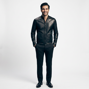 Men's Casual Leather <b>Jacket</b> Single Locomotive Collar Thin Short Stand Zipper Closure-<b>Cooling</b> Functional <b>jacket</b> for men - Product Image 1