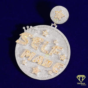 Custom Motivational Hip Hop Pendant for Men with Hand Set Moissanite Diamonds and 925 Silver Jewelry - Product Image 3