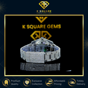 Montre de luxe VVS de qualité supérieure, largement utilisée, à quartz automatique analogique, boîtier en acier inoxydable, résistante à l'eau, avec diamants Moissanite - Product Image 5