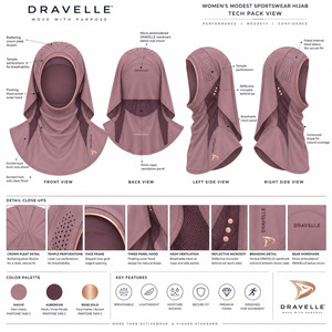 Hooded Rose Gold Hijab Breathable Mesh Panels Modest Activewear Performance Athletic Running <b>Head</b> <b>Cover</b> - Product Image 5