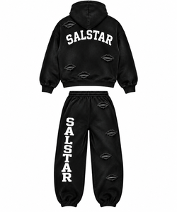 Ensemble de survêtement noir oversize pour homme, streetwear personnalisé, sweat à capuche et pantalon effet usé, en coton premium, fabricants de survêtements - Product Image 4