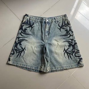 Pantalones Cortos de Mezclilla con Estampado Tribal Personalizado para Hombre, Estilo Vintage, Holgados, Oversize, Streetwear, Fabricante OEM ODM - Product Image 6