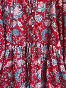 Vestido bohemio largo de algodón con estampado floral hecho a mano, vestido indio de algodón, manga larga, estampado floral, ropa informal, vestido largo maxi. - Product Image 4