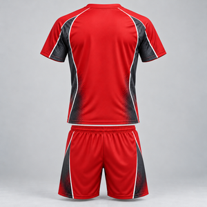 Uniforme de football personnalisable rouge écarlate et graphite, maillot et short de football sublimés avec logo personnalisé - Product Image 2