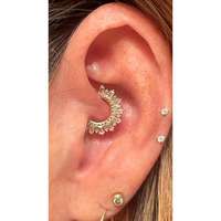 Boucles d'oreilles créoles en argent sterling 925 plaqué or 14K or rose, motif goutte d'eau, zircon mignon, avec charnière, pour piercing Daith et cartilage