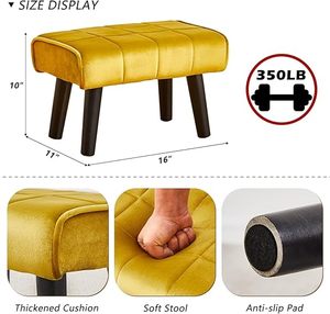 Customised Best Selling Tufted Faux Leather Ottoman Footstool Black Rectangular Upholstered Bench Seat Wooden Legs Modern Home - Product Image 3