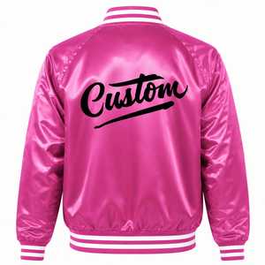 Chaqueta Bomber Rosa de Satén Personalizada para Hombre con Logotipo Bordado en la Parte Delantera, Estilo Casual Urbano, Corte Regular, Ropa de Invierno - Product Image 4