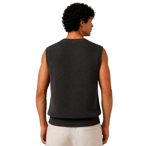 Gilet pull sans manches en maille gris anthracite pour homme, col en V, broderie couronne, décontracté, léger, fabrication sur mesure - Product Image 2