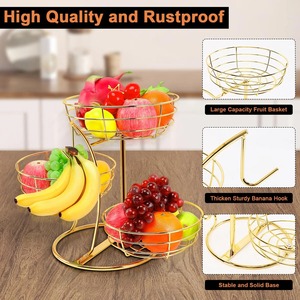 3 In 1 Gold Metal Fruit <b>Basket</b> Suitable For Kitchen Countertop Dining <b>Table</b> Centerpiece And Decorative Fruit Display From India - Product Image 5