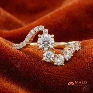 Bague en moissanite sertie clos, bande incurvée, pour femme, plaqué or, argent, fiançailles, mariage, anniversaire, bijoux de luxe pour usage quotidien - Product Image 4