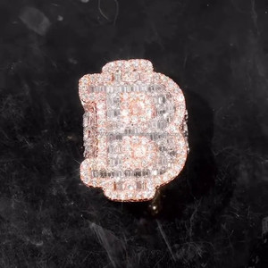 Letter B Ring Initial Ring Bubble Letter Ring Hip Hop Jewelry Iced Out Ring Rose Gold Ring Custom Alphabet Ring Luxury Jewelry - Product Image 4