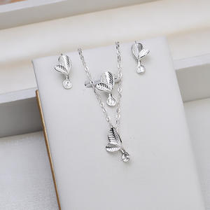 S925 Silver Bean Sprout Leaf Earring Pendant Female DIY <b>Pearl</b> 6-7 Accessories Empty Tray Accessories 1293 Fashion Jewelry <b>Sets</b> - Product Image 1