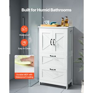 Mobile da Bagno Moderno a 4 Ripiani con 2 Ante e 2 Cassetti, Organizzatore in Legno MDF Regolabile - Product Image 5