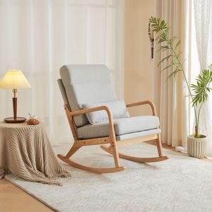Sedia a dondolo in legno massello con schienale alto, struttura in ferro e braccioli 100x65x101cm Colore legno naturale - Product Image 2