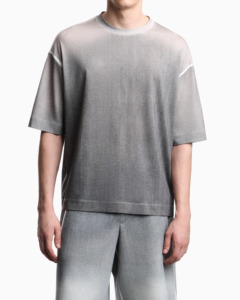 T-shirt à manches courtes pour homme, coupe ample, dégradé de couleurs, tricoté, respirant, col rond, design uni, gris - Product Image 3